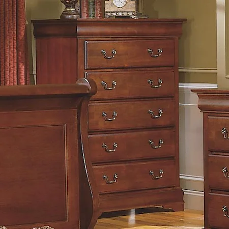 Five-Drawer Chest with Traditional Bail Hardware & Bracket Feet